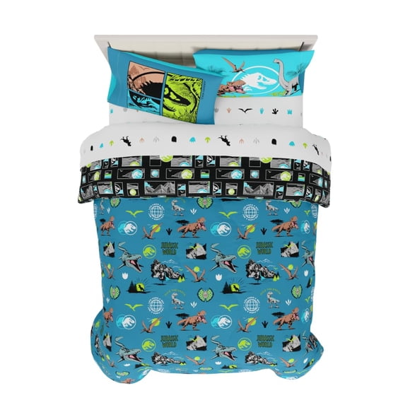 Franco Jurassic World Kids Bedding Super Soft Cozy Reversible Microfiber Comforter and Sheet Set with Sham 7 Piece Full Size (Officially Licensed Product)