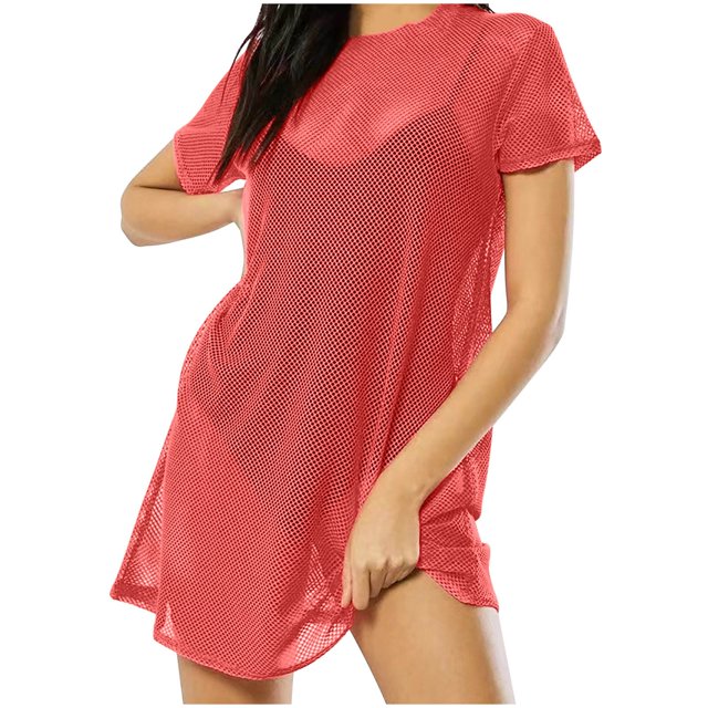 Timegard Womens Tops Mesh Crew Neck Short Sleeve Lightweight Tee Shirts Fall Casual Loose Long Tops