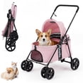 thumbnail image 1 of Gymax Pet Stroller for Small Medium Dogs w/Swivel Front Wheels & One-Step Rear Brake Pink, 1 of 10