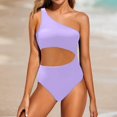 thumbnail image 2 of Womens Swimsuits Tankini One Shoulder Bathing Suits Full Coverage Keyhole Solid Women's Swimwear Purple, 2 of 4