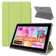 FITIFUN 7 inch Android Tablet with Case, 4(2+2)GB RAM 32GB ROM, Quad-Core, HD Display, Wifi, Dual Camera, Green