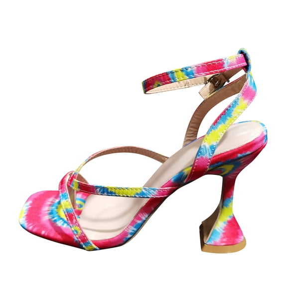 LNMQLPDBS High Heels for Women Peep Toe Short Sandals Tie-dye Buckle Strap High Heels Shoes