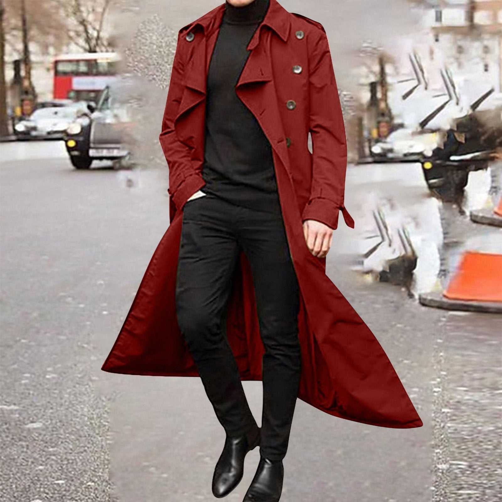 ジャケット・アウター mame Red Long Coat TIMIFIS Mens Overcoat Winter Full Length Trench Coat Warm Long