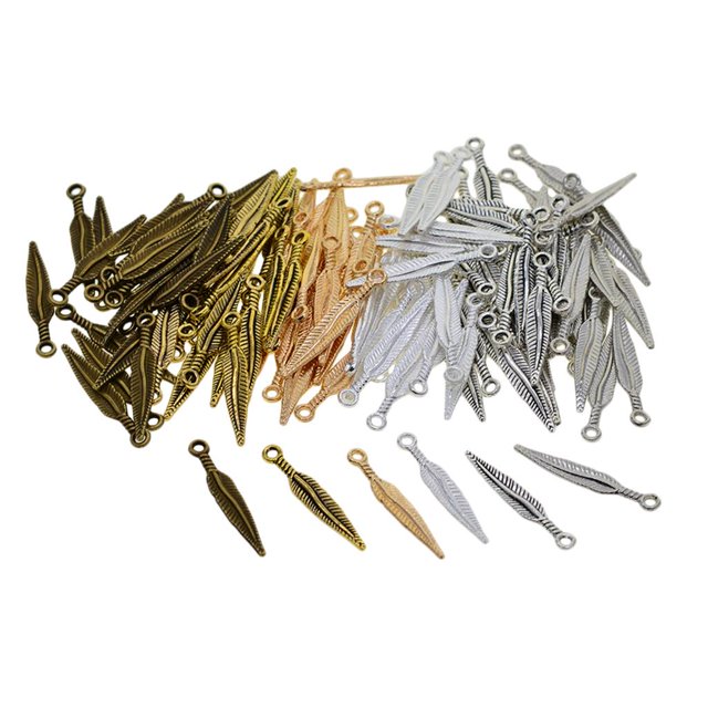 jifeng 120Pcs Assorted Colors Feather Leaf Shaped Charm Pendant Connector for Necklace