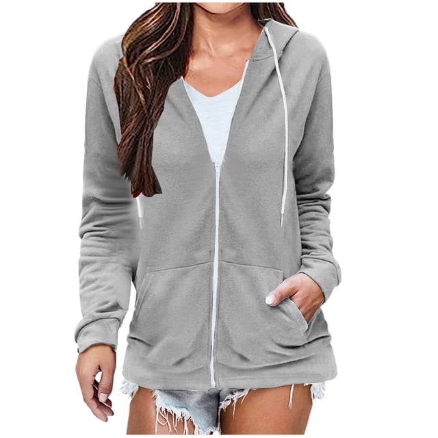 Yuyuzo Womens Hoodies Long Sleeve Full Zip up Basic Sweatshirts Drawstring Jacket Coat with Pockets