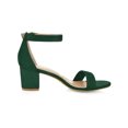 thumbnail image 3 of BLISSFUL STEP Women's Shoes Open Toe Mid Block Heel Ankle Strap Faux Suede Sandals Emerald Green 9, 3 of 7