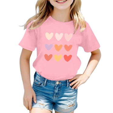 B91xZ T-Shirt à Col Rond en Coton pour Filles et Tout-Petits, Décontracté, Uni, Manches Courtes, Rose 3-4 Ans