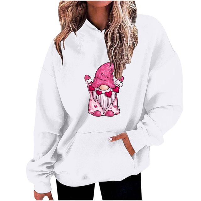 Birdeem Mode Décontractée pour Femmes Impression de la Saint-Valentin Hauts à Manches Longues Sweat à Capuche