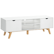 HOMCOM Modern Wooden TV Stand with 2 Storage Cabinet Stand for TV's up to 65" for Living Room Bedroom Office, Storage Entertainment Center, White
