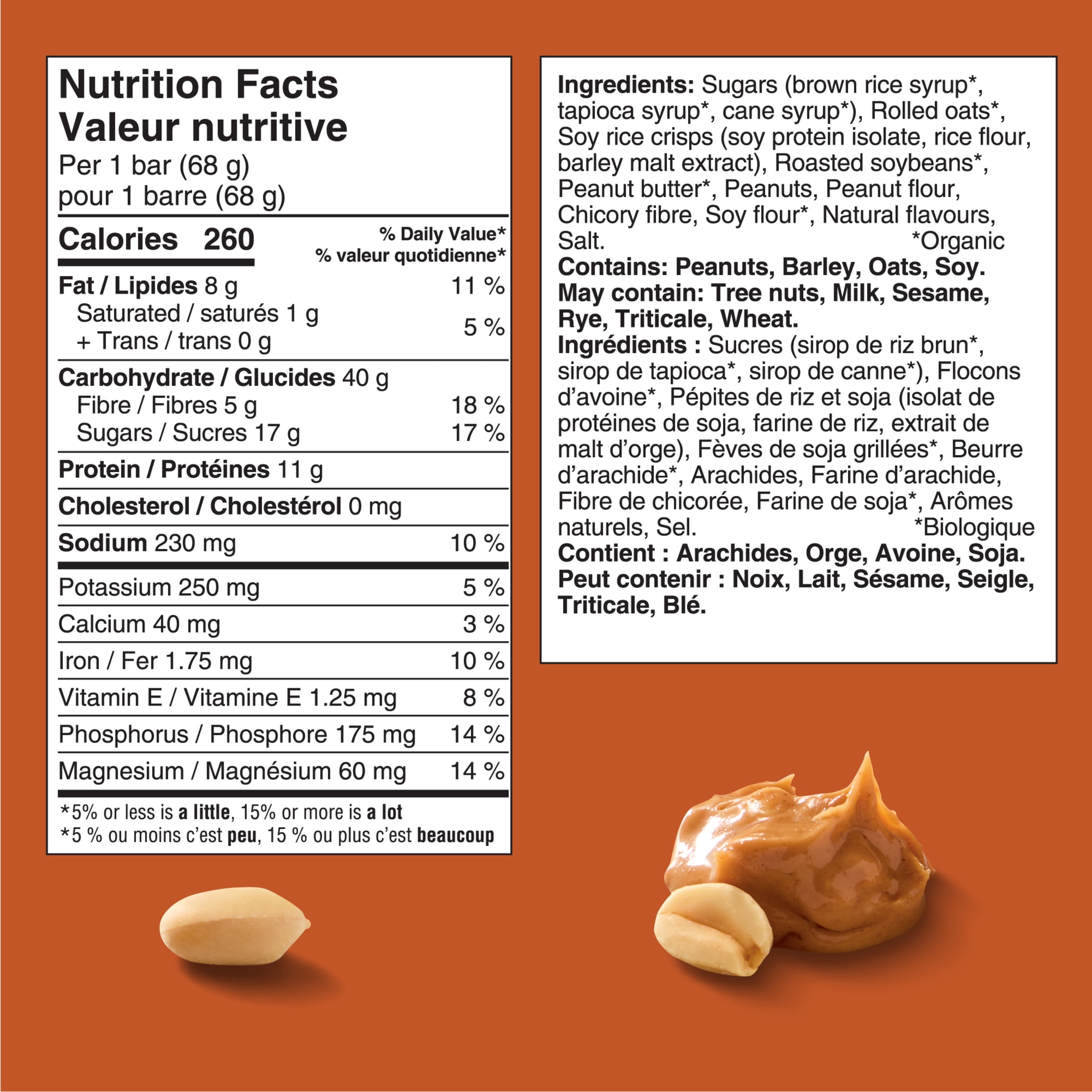 CLIF BAR Barres Énergétiques, Beurre d'Arachide Croquant, Barre Granola, Riche en Protéines, Contient 70 % d'Ingrédients Biologiques Boîte de 10 Barres