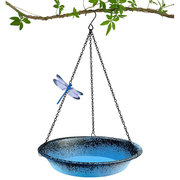 Mangeoire Suspendue pour Bain d'Oiseaux d'Extérieur, Bol de Bain d'Oiseaux en Métal de 11,4 Po avec Chaînes Noires Détachables et Crochet pour Arbre Extérieur, Windo