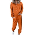thumbnail image 1 of Pisexur Womens Lounge Set Trendy Casual Solid Color Matching Set Long Sleeve Button Drawstring Hooded Sweathirts Tops Wide Leg Sweatpants Tracksuit with Pockets 2 Piece Travel Outfits, 1 of 6