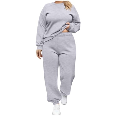Erwazi Survêtement Grande Taille pour Femmes, Col Rond Décontracté, Chandail à Manches Longues et Ensemble de Joggers à Cordon, Tenue de Sport 2 Pcs avec Poches