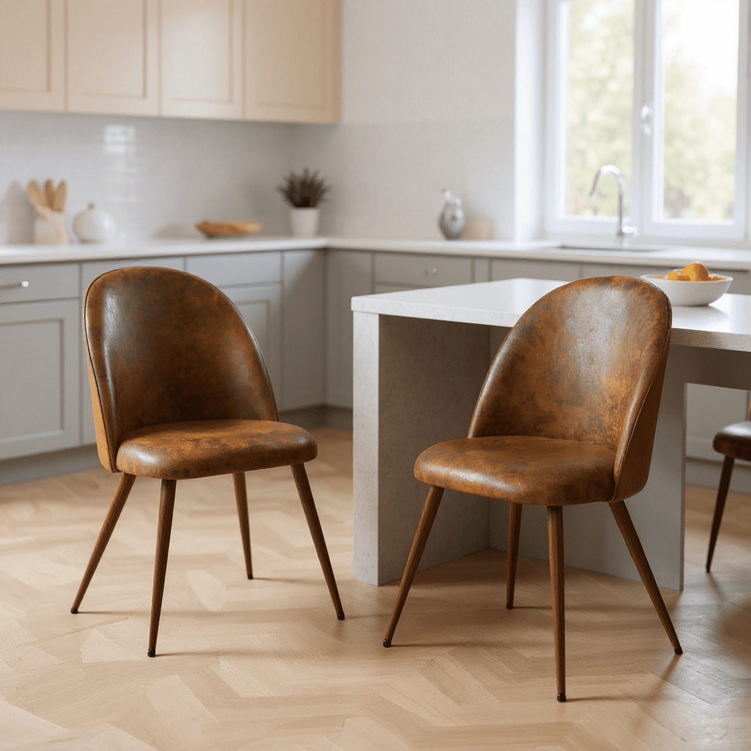 Homy Casa - Ensemble de 2 chaises de salle à manger en tissu avec coussin épais et pieds ajustables pour la cuisine ou l'appartement