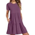 thumbnail image 2 of Robe d'Été pour Femmes 2024 Mode Grande Taille Décontractée à Manches Courtes Robe T-Shirt Robe Mini à Étages avec Poches Rabais de 50 % Liquidation!, 2 of 7