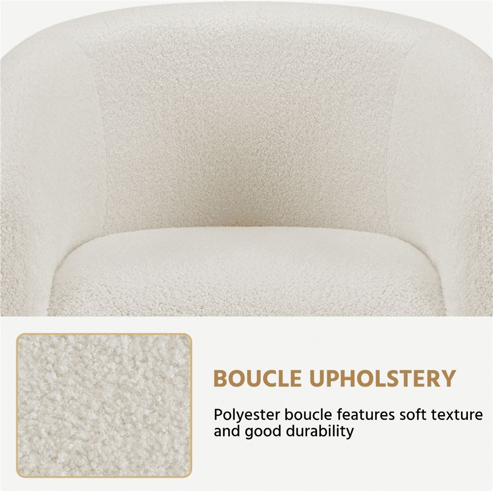 FullFurnique Fauteuil en Tissu Bouclette avec Dossier et Accoudoirs, Ivoire
