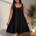 thumbnail image 2 of Sentmoon Robe Midi Été 2026 Mode Urbaine Couleur Unie Sans Manches Col Ras du Cou Grande Taille Robe de Printemps Extensible Coupe Ample pour Plage et Vacances Noir TTG, 2 of 9