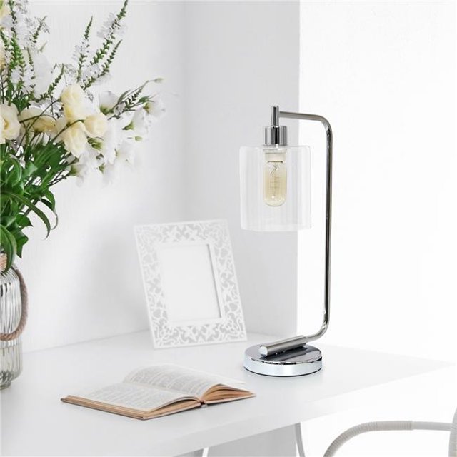 Lalia Home LHD-2003-CH Modern Iron Desk Lamp with Glass Shade, Chrome