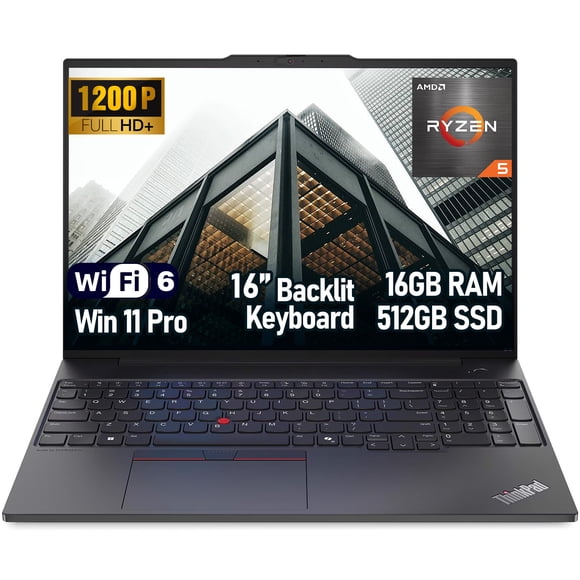 Lenovo ThinkPad E16 Gen 2 Business Laptop, 16" WUXGA IPS, AMD Ryzen 5 7535U, Windows 11 Pro, 16GB DDR5, 512GB SSD, Fingerprint, ThinkShield Security, Aluminium Case, Black