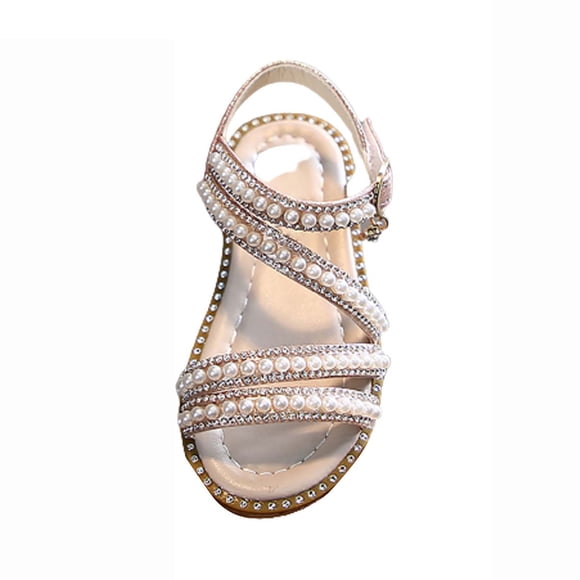 FhsagQ Sandals for Girls Sandals Size 11 White Summer Girls' Sandals Little Girls' Pearl Open Toe Shoes Children's Performance Shoes (Pink Size 27)
