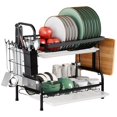 thumbnail image 1 of Dish Drying Rack, 2-Tier Dish Drainer, Dish Drying Rack for Kitchen, Dish Draining Rack with Drain Tray, Stainless Steel Dish Drying Rack with Utensils Holder, Black, 1 of 7