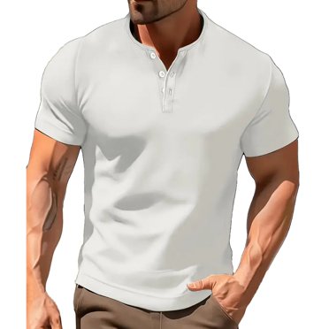 BADHUB T-Shirts Henley à Manches Courtes pour Hommes Coupe Muscle Classique Boutons Tee-Shirts Couleur Unie Léger Décontracté Été Tops Offres Blanc m