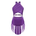 thumbnail image 4 of TiaoBug Robe de Danse Lyrique pour Filles Jupe Asymétrique à Sequins Col Licou Justaucorps de Patinage Artistique Robe Violet 8, 4 of 6