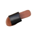 thumbnail image 2 of Flat Sandals for Women Slide Open Toe Solid Color Leather Non Slip Breathable Beach Summer Slide Sandals Black, 2 of 7