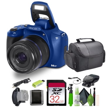 Minolta MNB10Z Appareil Photo Numérique 64 Mégapixels à Mise au Point Automatique avec Zoom Optique 10x, Ensemble Vidéo 4K Ultra HD Bleu