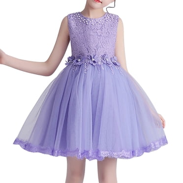 Robe de Demoiselle d'Honneur pour Fille Fleur Rose Poudré Ceinturée Mariage Fête Sans Manches Robes de Fête