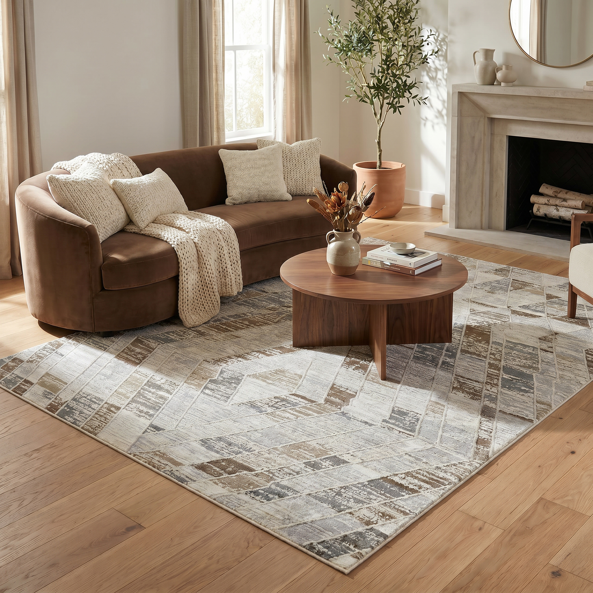Rug Branch Nomad Abstract Indoor Area Rug, Beige Brown, Modern - Living Room, Bedroom, Dining and Kitchen
