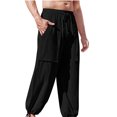 thumbnail image 2 of RXIRUCGD Men's Fashion Drawstring Elastic Waist Solid Color Casual Length Pants, Black, Size: S, 2 of 6