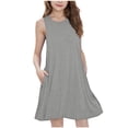 thumbnail image 1 of Yuyuzo Robes Midi d'Été pour Filles Amples Décontractées Sans Manches Mignonnes Ligne A Fluides Robe d'Été avec Poches, 1 of 7