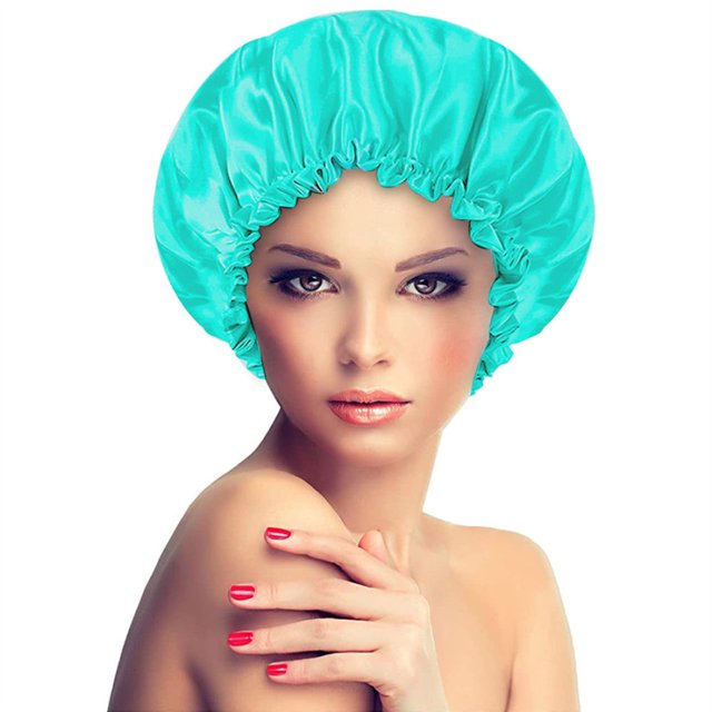 Satin Bonnet Sleeping Cap Double Layer Elasticated Trim Soft Night Hat for Woman