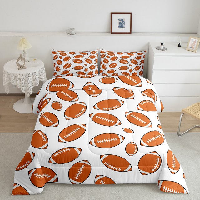 Erosebridal Cartoon Soccer Bedding Queen Comforter Set, Rugby Down Comforter, Modern Balls Player Decor, Reversible 3-Piece