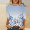 thumbnail image 2 of Pompotops Mode Femmes Confortable Col Rond Manches 3/4 Imprimé Casual T-shirt Chemisier Dégagement, 2 of 5