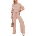 thumbnail image 1 of ORUYROP Ensemble de Pull 2 Pcs pour Femmes Haut Court à Manches Longues et Pantalon Large, 1 of 7