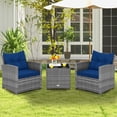 thumbnail image 4 of Costway 3PCS Patio Rattan Furniture Bistro Set Cushioned Sofas Side Table Armrest Navy, 4 of 10