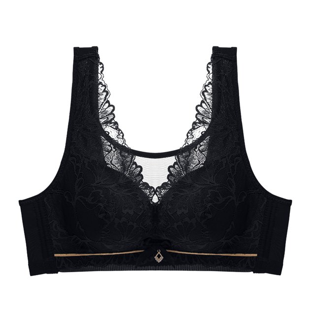 Virmaxy Soutien-Gorge Sans Fil pour Femmes Aguichant Mince en Dentelle Soutien-Gorge Rassemblant Sans Armature Confortable Fixe Ajustable Collection de Poitrine Coton Noir TG