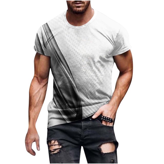 Qertyioot T-Shirt à Manches Courtes pour Hommes, Col Rond, Imprimé, Entraînement Physique, Sport, en Solde