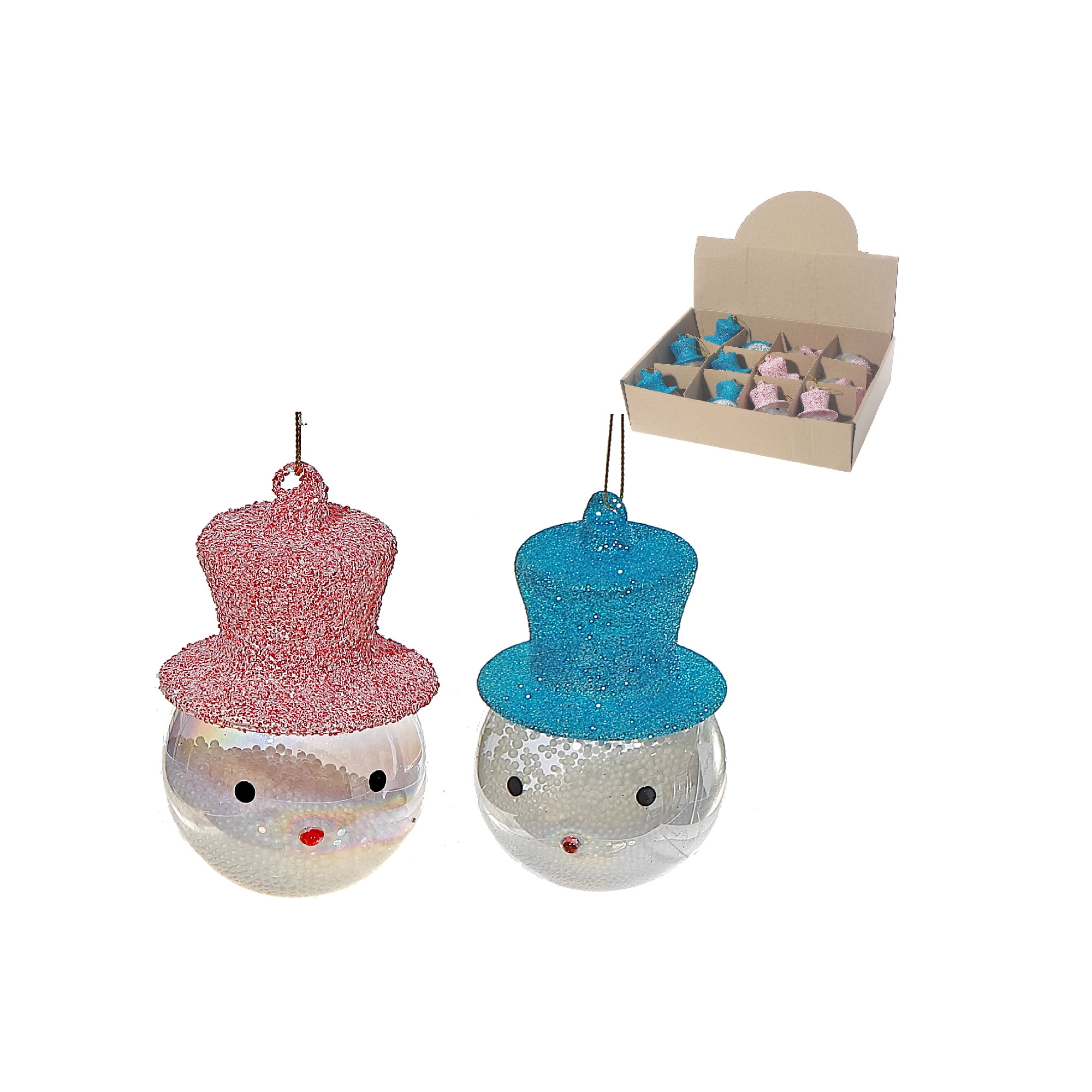 Bonhomme De Neige En Verre Avec Chapeau Haut-De-Forme (Assortiment) - Lot De 12