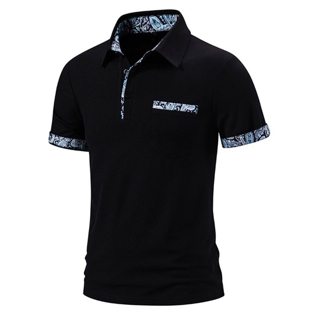 Chemises pour Hommes Décontractées Patchwork Imprimé Bouton Col Rabattu Manches Courtes T-Shirt Pull Blouse
