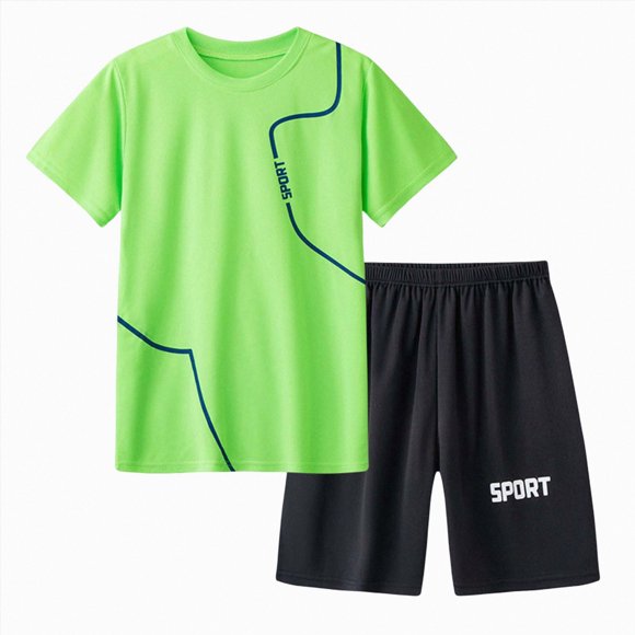 Ymyiu Ensembles pour Enfants 2 Pcs Ensemble Sans Manches pour Enfants Respirant Léger Taille Élastique pour Tenues de Sport d'Été Taille 12-13 Ans (Vert, 12-13 Ans)