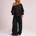 thumbnail image 2 of MeetoTime Ensemble 2 Pcs pour Femmes en Molleton, Chandail à Col Rond, Pantalon Grand, Survêtement, Tenue de Détente, 2 of 6