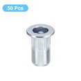 thumbnail image 3 of Unique Bargains M5 Rivet Nuts, 50 Pack Zinc Plated Carbon Steel Knurled Flat Head Threaded Insert Nuts, 3 of 5