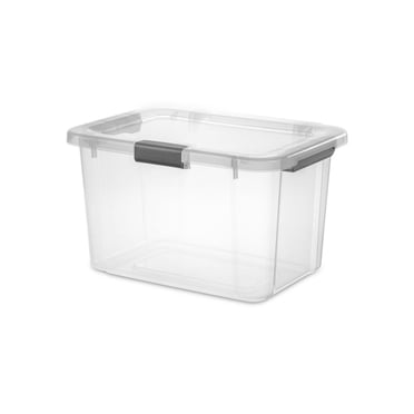 Sterilite HingeLID Storage Bin 28 L, Clear Latch Bin with Easy Access Open and Comfort Grip Handles, Grey