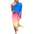 thumbnail image 2 of LOVZFMLL Robe d'Été pour Femme, Aguichant, à une Épaule, Imprimée, Ample, Ourlet Fendu à Moitié, Manches, Bleu, G, 2 of 5