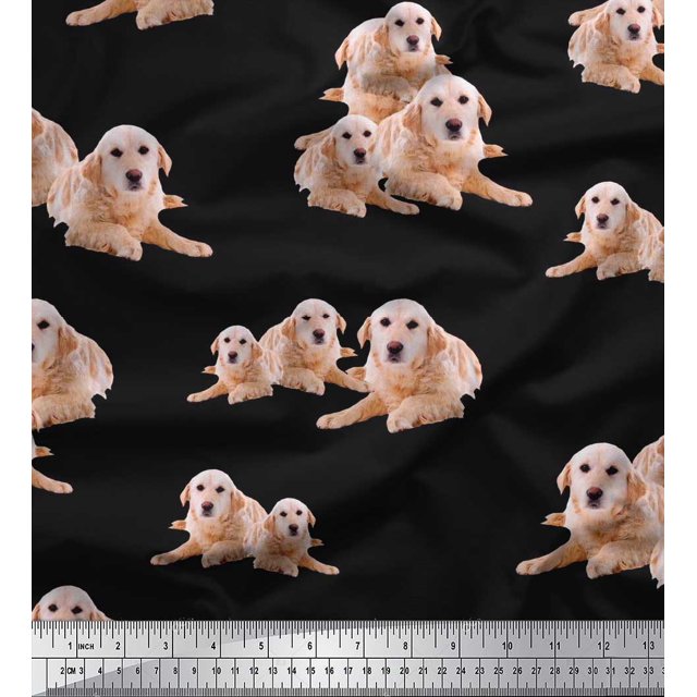 Soimoi Moss Georgette Fabric Golden Retriever Dog Fabric Prints by Yard 42 Inch Wide