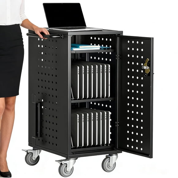 GOGRANT Laptop Charging Cart with Lock, 20-Device Mobile Charging Station for Classroom Office, Rolling Computer Storage Cart for Chromebook Tablets up to 15.6"