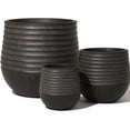 thumbnail image 1 of Pot de Plante Moderne Élégant en Résine Côtelée avec Trou de Drainage – Grande Fleur Ou Arbre pour Intérieur Extérieur - Léger Résistant aux Intempéries pour Patio Balcon (Noir Vintage, Combo 3 Tailles : 11.8 Pouces + 15.7 Pouces + 21 Pouces), 1 of 5